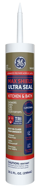 GE Siliconized Advanced Acrylic 2864197 Kitchen & Bath Sealant, White, 1 to 14 days Curing, 10 fl-oz Cartridge