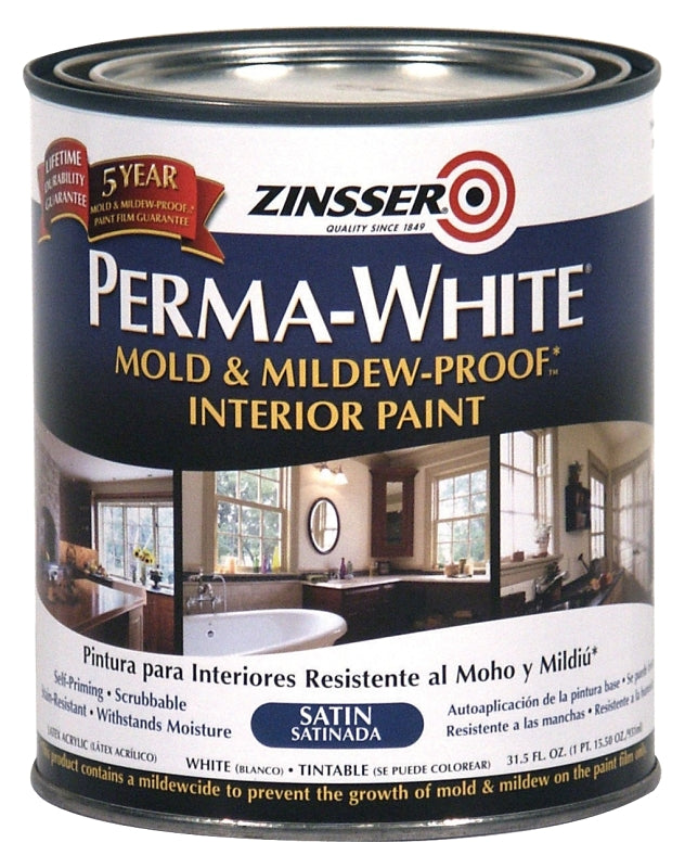 Zinsser 02704 Kitchen and Bath Paint, Satin, White, 1 qt, Can, Water