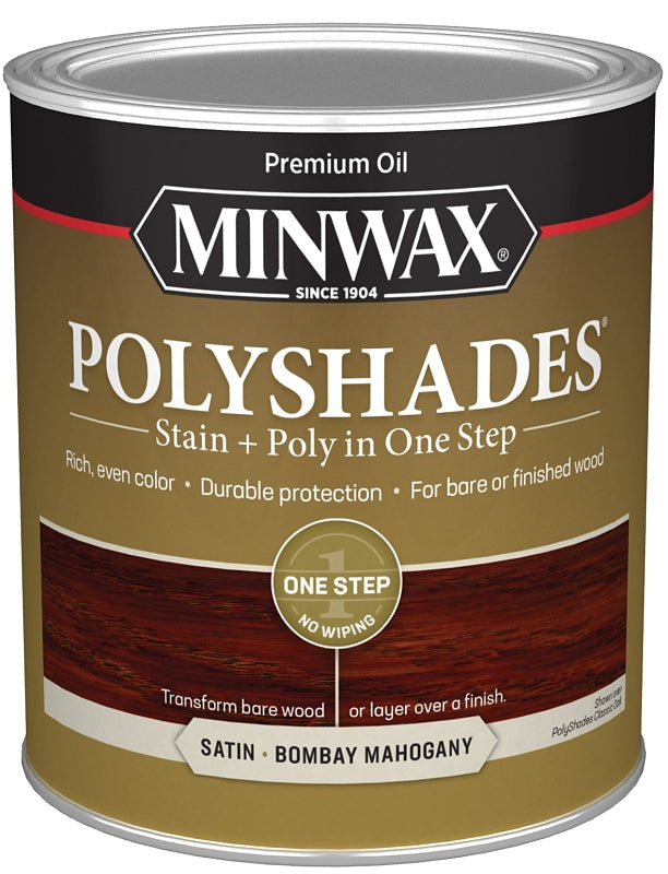 Minwax 61380444 Waterbased Polyurethane Stain, Satin, Liquid, Bombay Mahogany, 1 qt, Can