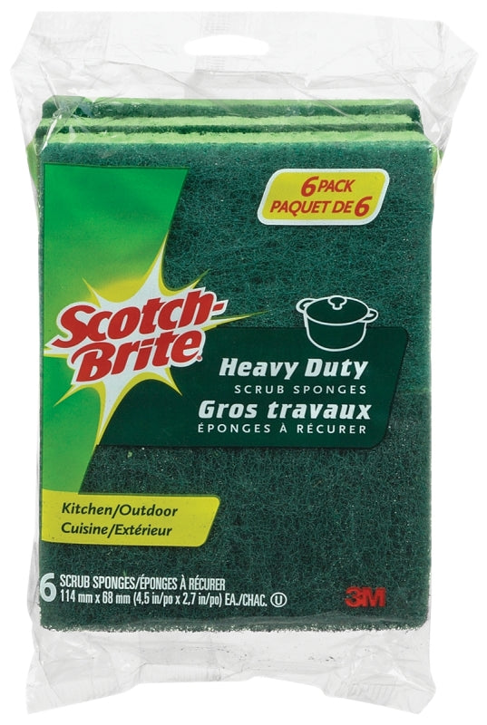 Scotch-Brite HD6-8CA Scrub Sponge, 4-1/2 in L, 2.7 in W, 0.6 in Thick, Green/Yellow