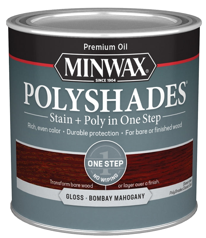 Minwax 214804444 Waterbased Polyurethane Stain, Gloss, Liquid, Bombay Mahogany, 0.5 pt, Can