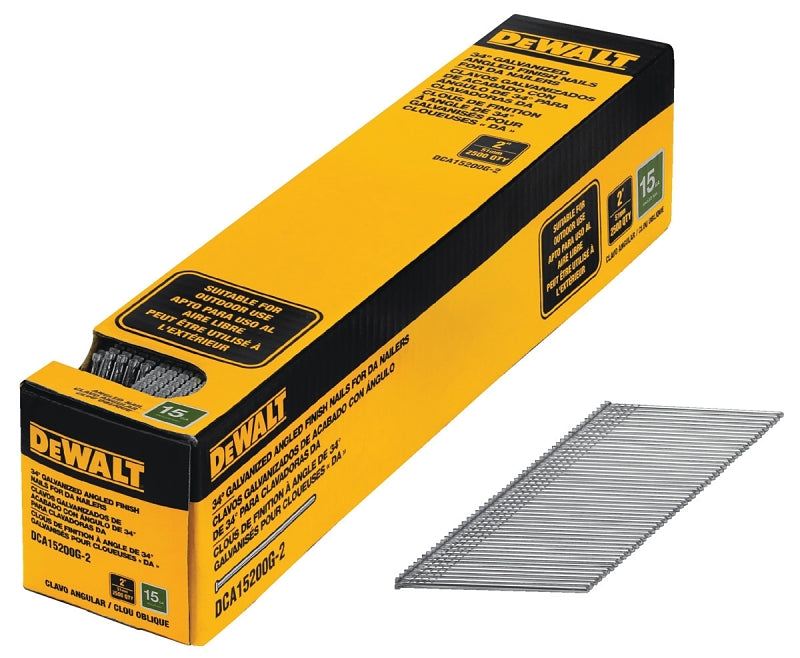 DeWALT DCA15200G-2 Finish Nail, 2 in L, 15 Gauge, Galvanized Steel, Flat Head, Smooth Shank