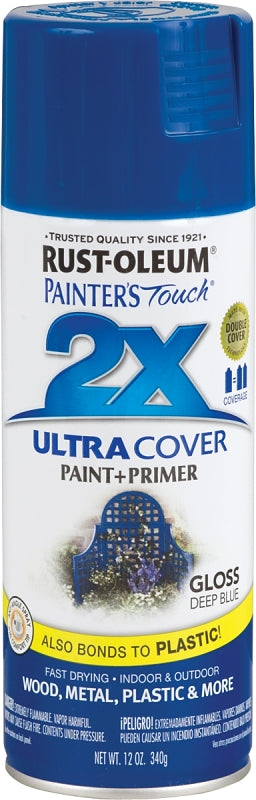 Rust-Oleum Painter's Touch 2X Ultra Cover 334032 Spray Paint, Gloss, Deep Blue, 12 oz, Aerosol Can