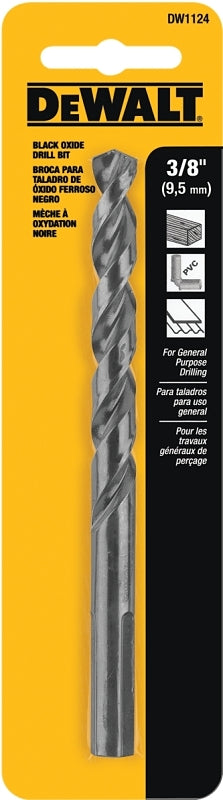 DeWALT DW1124 Jobber Drill Bit, 3/8 in Dia, 5 in OAL, Parabolic Flute, 3/8 in Dia Shank, Round Shank