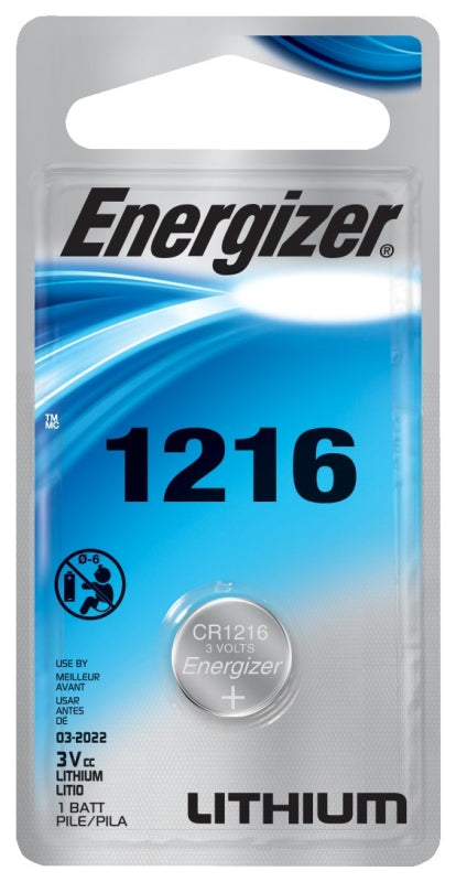 Energizer ECR1216BP Coin Cell Battery, 3 V Battery, 25 mAh, CR1216 Battery, Lithium, Manganese Dioxide