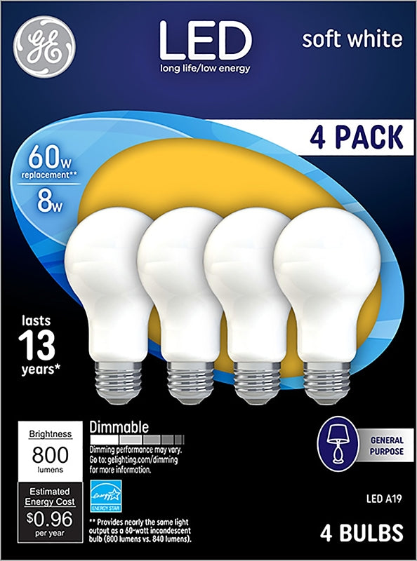 GE Industrial Solutions 93098313 LED Bulb, General Purpose, A19 Lamp, 60 W Equivalent, Medium Lamp Base, Dimmable