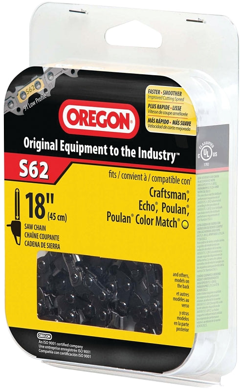 Oregon S62 Chainsaw Chain, 18 in L Bar, 0.05 Gauge, 3/8 in TPI/Pitch, 62-Link