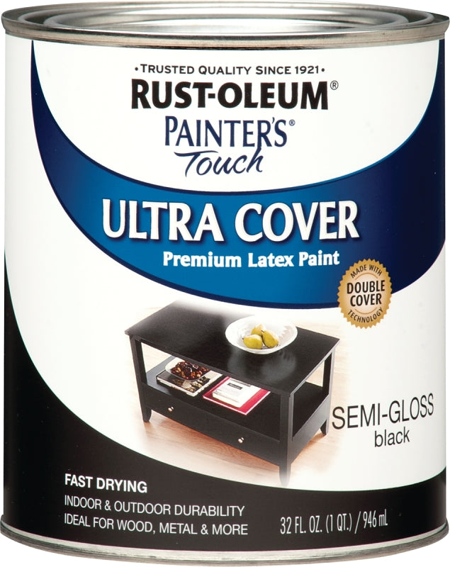 Rust-Oleum 1974502 Enamel Paint, Water, Semi-Gloss, Black, 1 qt, Can, 120 sq-ft Coverage Area