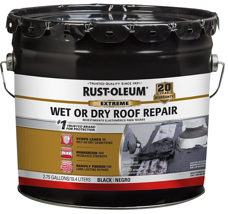 Rust-Oleum 351250 Wet Roof Repair, Black, Liquid, 3.3 gal