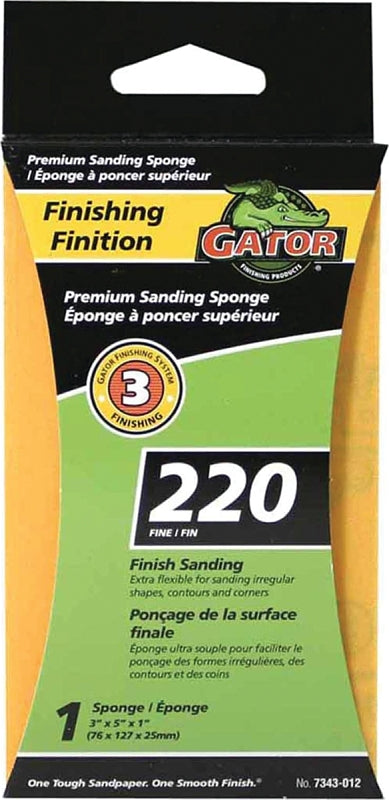 Gator 7343-012 Sanding Sponge, 5 in L, 3 in W, 220 Grit, Aluminum Oxide Abrasive