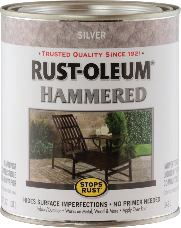 Rust-Oleum 7213502 Enamel Paint, Hammered, Silver, 1 qt, Can, 75 to 150 sq-ft/qt Coverage Area