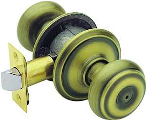 Schlage Georgian Series F40 GEO 609 Privacy Lockset, Round Design, Knob Handle, Antique Brass, Metal, Interior Locking