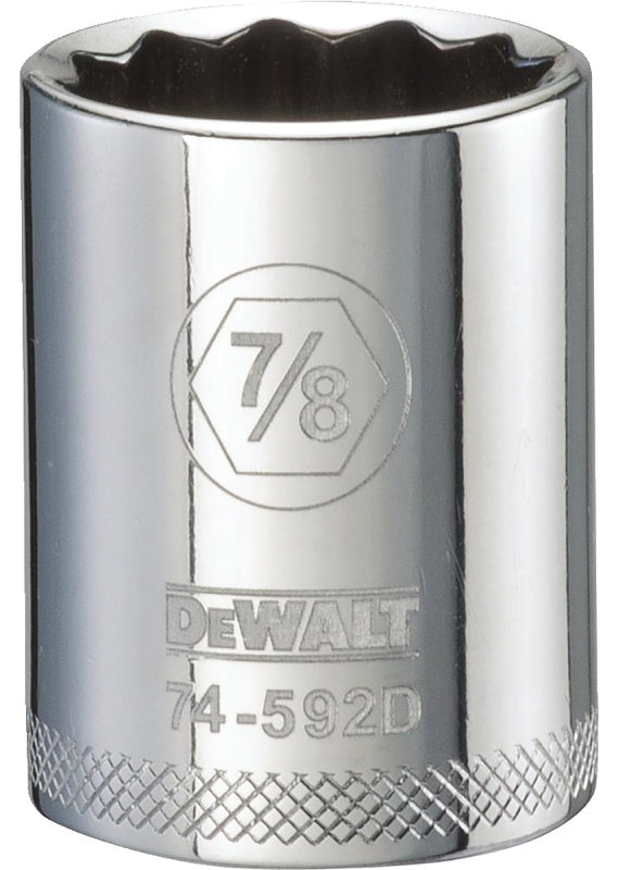 DeWALT DWMT74592OSP Drive Socket, 7/8 in Socket, 1/2 in Drive, 12-Point, Steel, Polished Chrome Vanadium