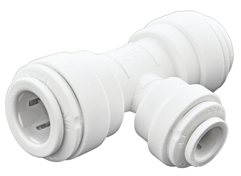 John Guest PP30121208W Reducing Pipe Tee, 3/8 x 1/4 in, Push-Fit, Polyethylene, White