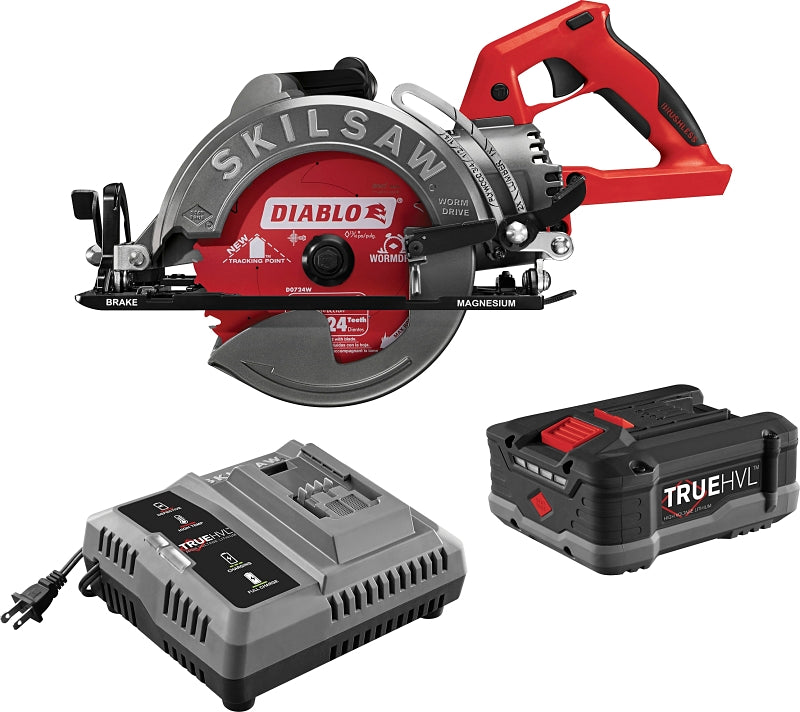 SKILSAW SPTH77M-12 Worm Drive Saw Kit, Battery Included, 48 V, 7-1/4 in Dia Blade, 53 deg Bevel