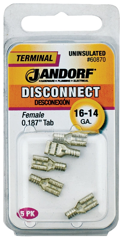 Jandorf 60870 Disconnect Terminal, 16 to 14 AWG Wire, Copper Contact, 5/PK