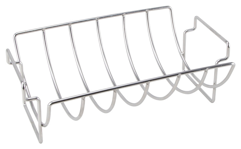 Omaha Rib and Roast Holder, 14-1/2 in L, Stainless Steel, Stainless Steel, Build-in Handle