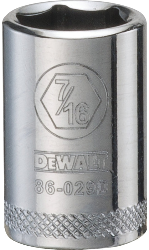 DeWALT DWMT86029OSP Hand Socket, 7/16 in Socket, 1/4 in Drive, 6-Point, Vanadium Steel, Polished Chrome