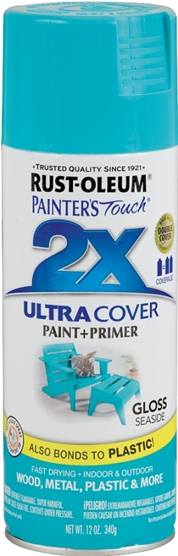 Rust-Oleum Painter's Touch 2X Ultra Cover 334050 Spray Paint, Gloss, Seaside, 12 oz, Aerosol Can