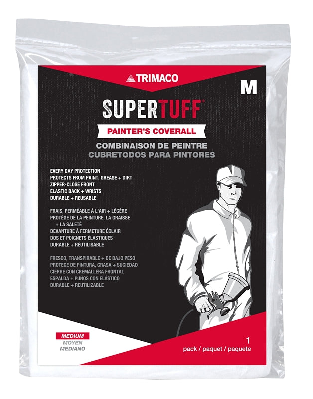 Trimaco SuperTuff 9901 Painter's Coveralls, M, Zipper Closure, Polypropylene, White