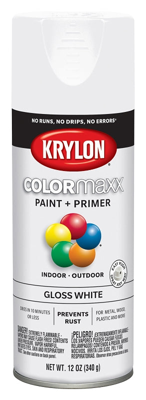 Krylon K05545007 Enamel Spray Paint, Gloss, White, 12 oz, Can