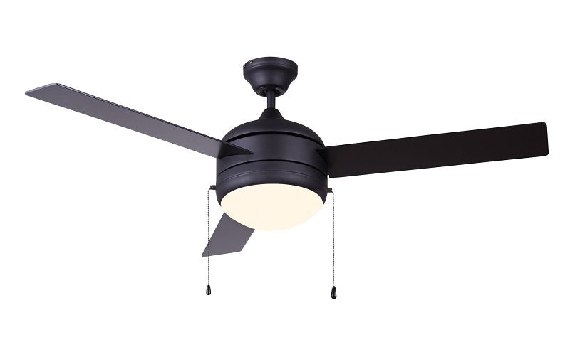 Canarm CALIBRE III CF48CA33BK LED Ceiling Fan, 3-Blade, Silver Housing, Black Blade, 48 in Sweep, Plywood Blade