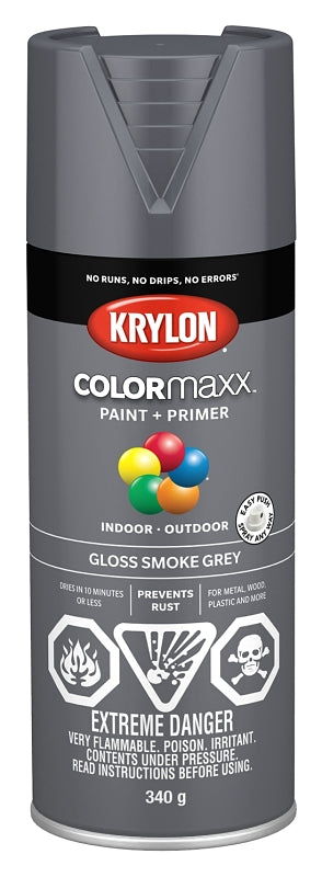 Krylon COLORmaxx K05539007 Spray Paint, Gloss, Smoke Gray, 12 oz, Aerosol Can