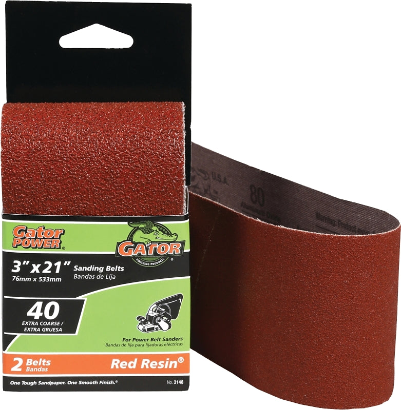 Gator 3148 Sanding Belt, 3 in W, 21 in L, 40 Grit, Extra Coarse, Aluminum Oxide Abrasive