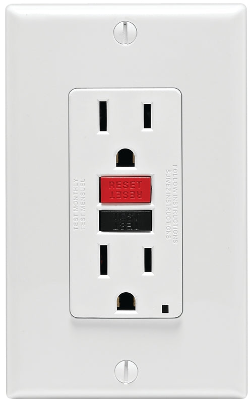 Leviton C12-GFNT1-RNW GFCI Duplex Receptacle, 2 -Pole, 15 A, 125 V, Back, Side Wiring, NEMA: 5-15R, White