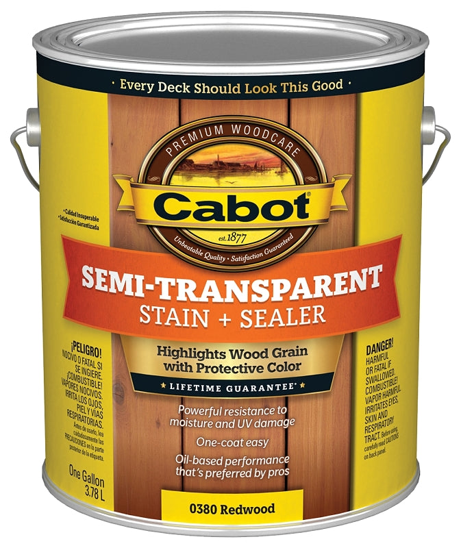 Cabot 140.0000380.007 Semi Transparent Stain, Redwood, Liquid, 1 gal