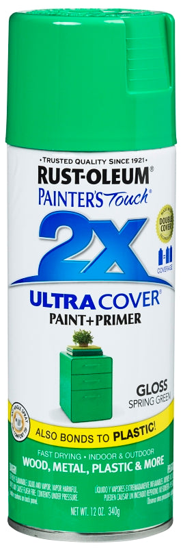 Rust-Oleum Painter's Touch 2X Ultra Cover 334055 Spray Paint, Gloss, Spring Green, 12 oz, Aerosol Can