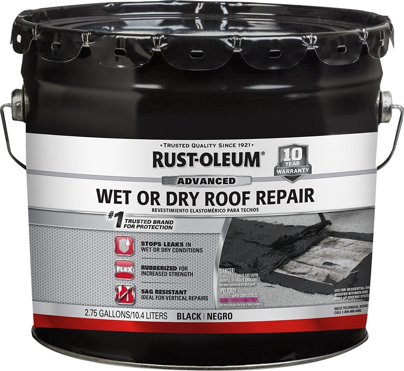 Rust-Oleum 347431 Wet Roof Repair, Black, Liquid, 3.3 gal