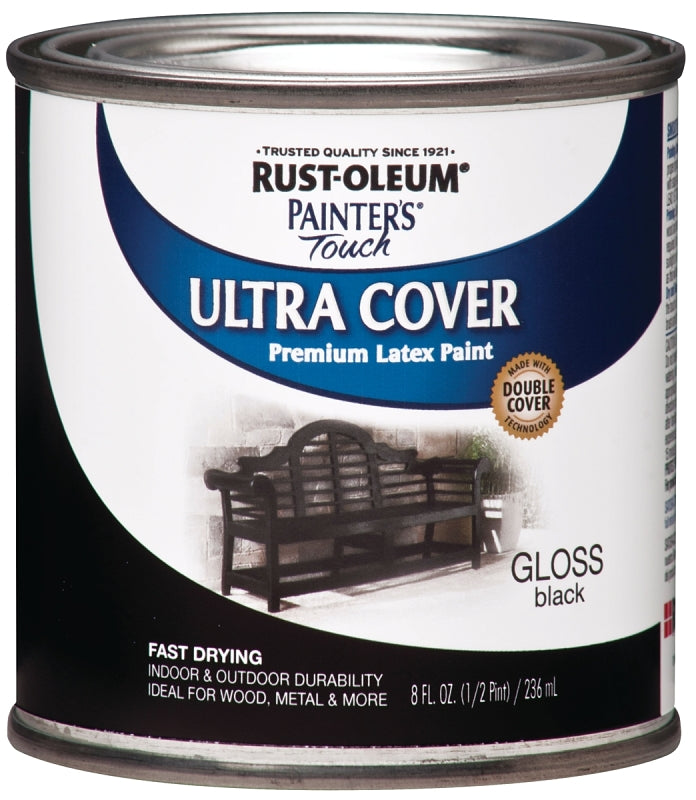 Rust-Oleum 1979730 Enamel Paint, Water, Gloss, Black, 0.5 pt, Can, 120 sq-ft Coverage Area