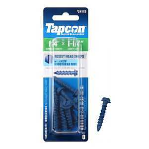 Tapcon 24115 Concrete Screw Anchor, 1/4 in Dia, 1-1/4 in L, Steel, Climaseal, 8/PK