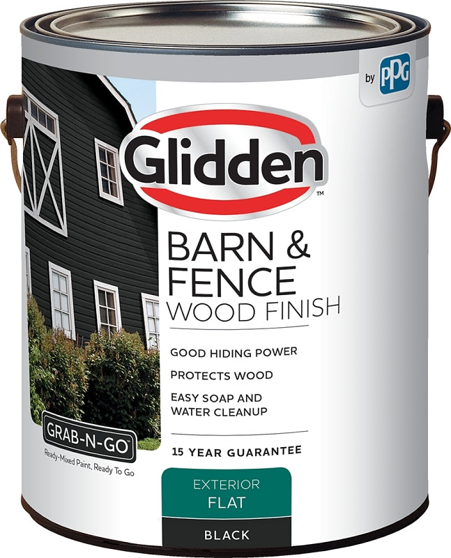 Glidden GRAB-N-GO GLBFEX10BL-1 Barn and Fence Finish, Flat, Black, Liquid, 1 gal