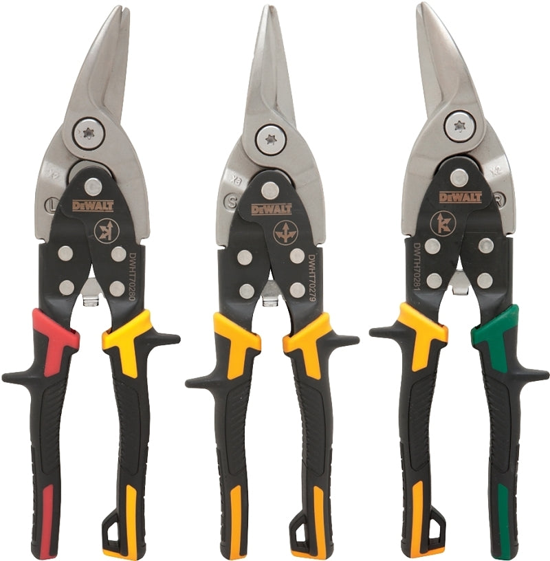 DeWALT DWHT14676 Aviation Snip Set, 2-3/4 in L Cut, Straight Cut, Steel Blade, Ergonomic Handle