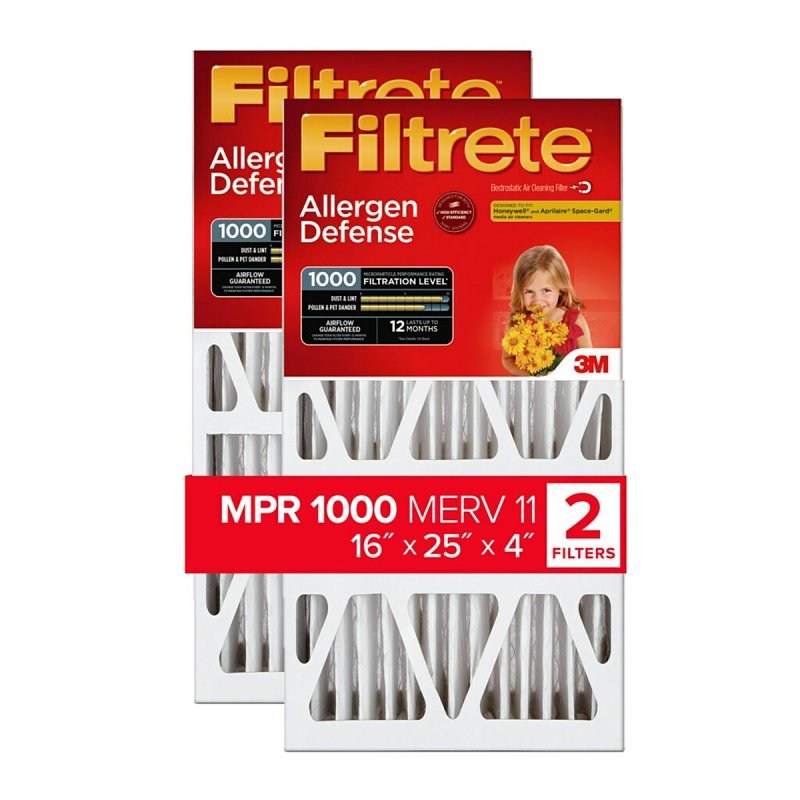 Filtrete NADP01-2PK-2 Air Filter, 25 in L, 16 in W, 11 MERV, 1000 MPR, Cardboard Frame, 2/PK