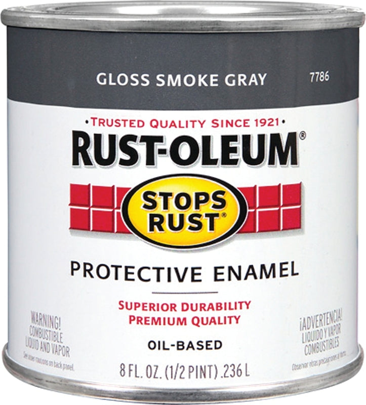 Rust-Oleum Stops Rust 7786730 Enamel Paint, Oil, Gloss, Smoke Gray, 0.5 pt, Can, 50 to 90 sq-ft/qt Coverage Area