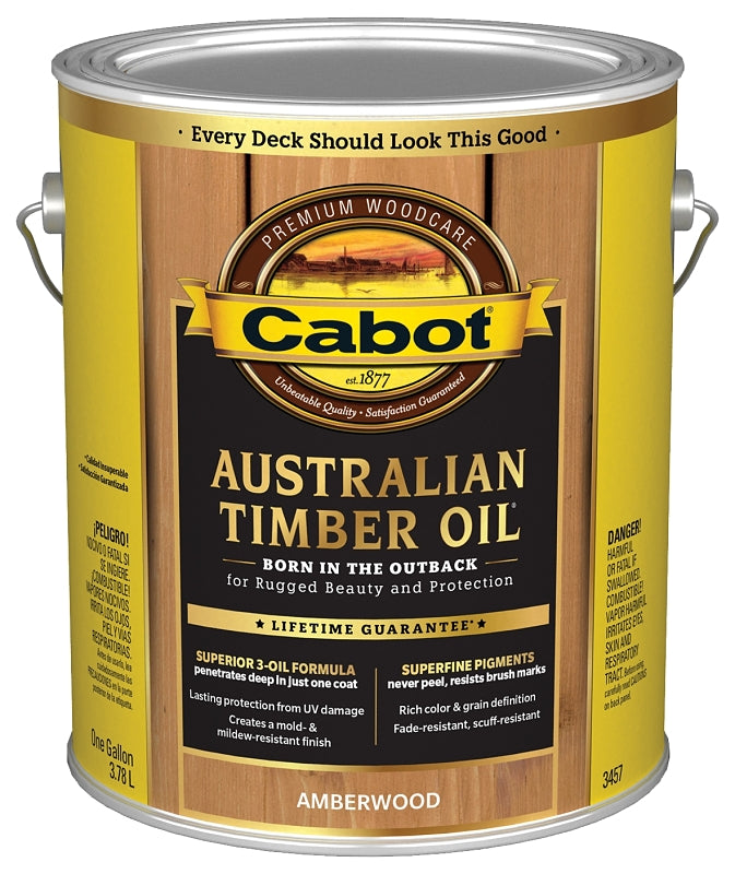 Cabot 140.0003457.007 Australian Timber Oil, Flat, Amberwood, Liquid, 1 gal