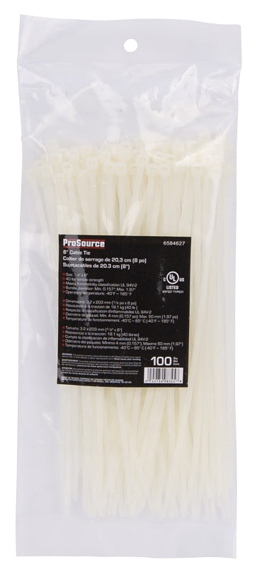 ProSource CV200S-1003L Cable Tie, 50 mm Max Bundle Dia, Self-Lock Locking, Nylon, Clear