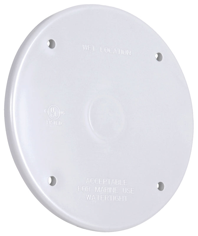 Hubbell PBC300WHCN Blank Receptacle Cover, 4 in Dia, Round, Polycarbonate, White