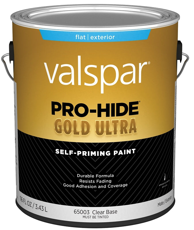 Valspar Pro-Hide Gold Ultra 6500 028.0065003.007 Latex Paint, Acrylic Base, Flat Sheen, Clear Base, 1 gal