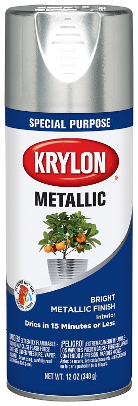 Krylon K01401777 Metallic Spray Paint, Metallic, Bright Silver, 11 oz, Can