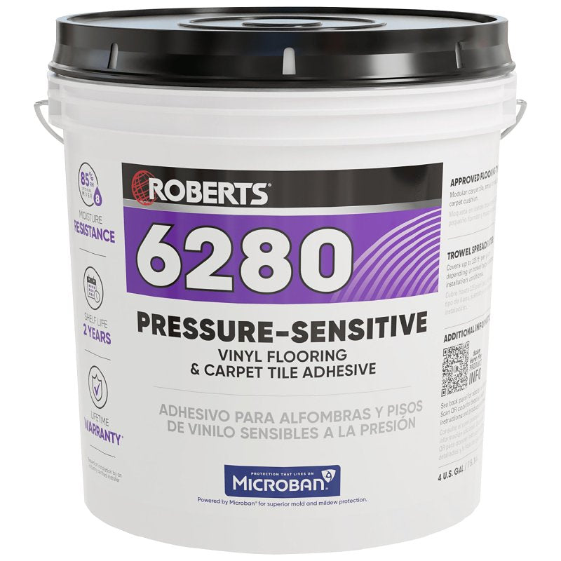 Roberts R6280-4 Flooring Adhesive, Paste, Very Mild, Off-White, 4 gal Pail