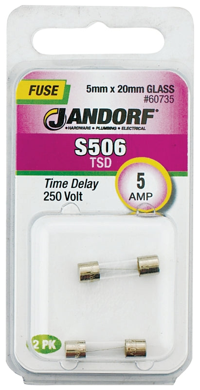 Jandorf 60735 Time Delay Fuse, 5 A, 250 V, 50 A Interrupt, Glass Body