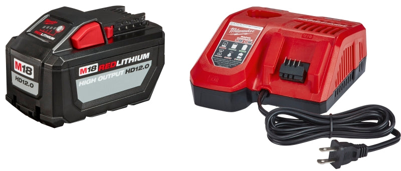 Milwaukee M18 REDLITHIUM 48-59-1200 Battery and Charger Starter Kit, 120 VAC Input, 18 V Output, 12 Ah, 2 hr Charge