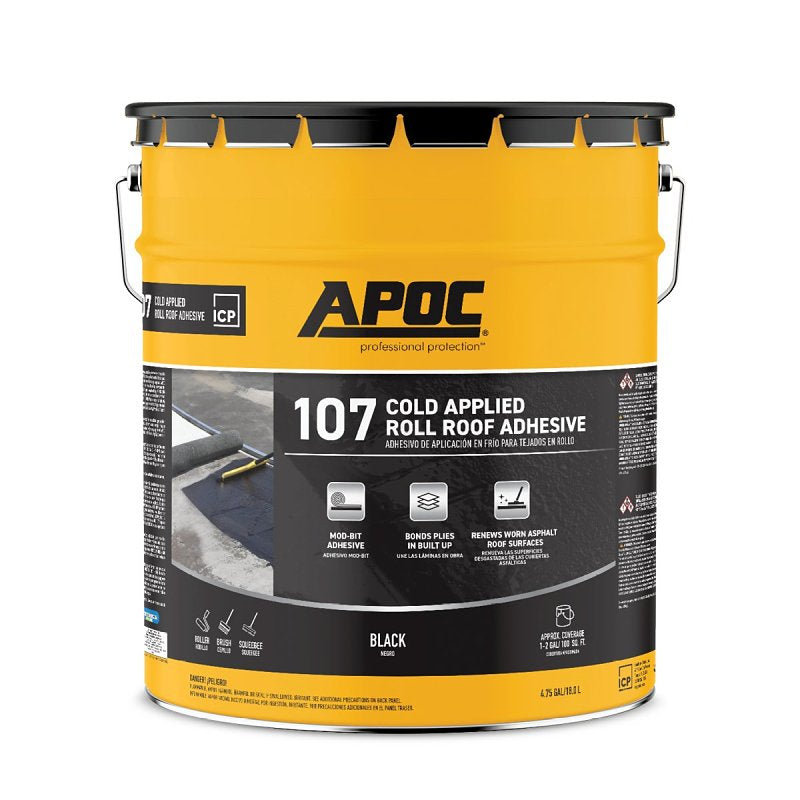 APOC AP-107 Series AP-1075 Cold Applied Roll Roof Adhesive, Black, Liquid, 4.75 gal, Pail