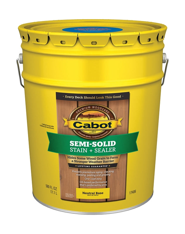 Cabot 17400 Series 140.0017406.008 Exterior Stain, Semi-Solid, Deep Base, Liquid, 5 gal