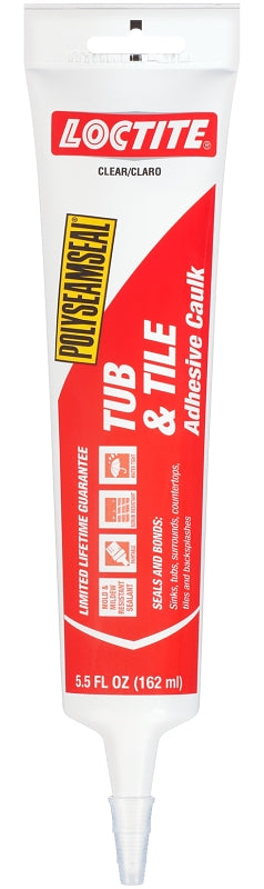 Loctite POLYSEAMSEAL 2138420 Tub and Tile Adhesive Caulk, White, 20 to 170 deg F, 5.5 oz Squeeze Tube