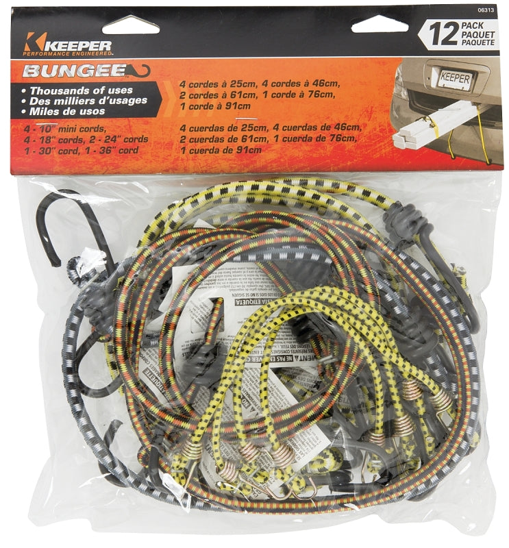 Keeper 06313 Bungee Cord, Rubber, Hook End